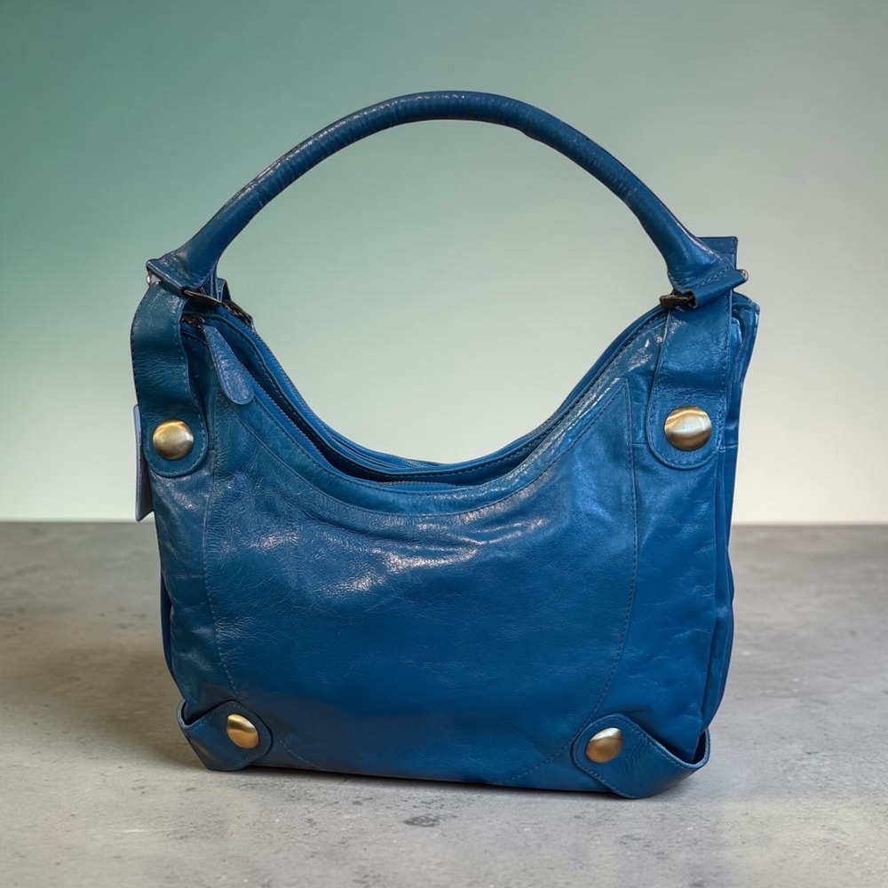 Latico Shelby Hobo Bag Teal Blue Leather Brass Studs Floral Lining NWT Y2K